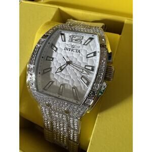 Invicta Racing Silver Tone Crystal Accent Tonneau Watch Model 50198 New NIB